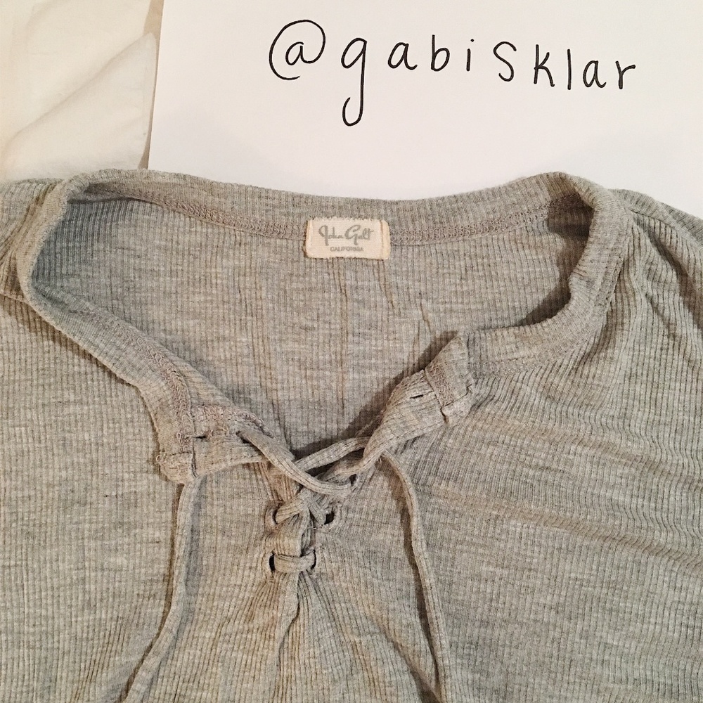 Brandy Melville Grey Lace Up Tee (ONE SIZE)